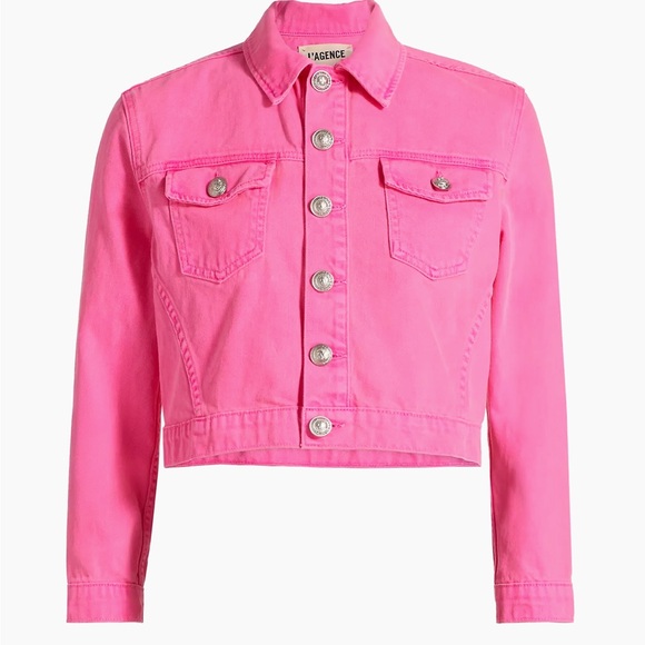 L'AGENCE Pink Cropped Jean Jacket - Picture 1 of 3